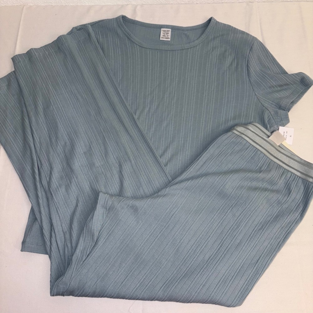 Calvin Klein Ribbed Pajama Set Lounge Sleepwear duck egg Blue Size XL new